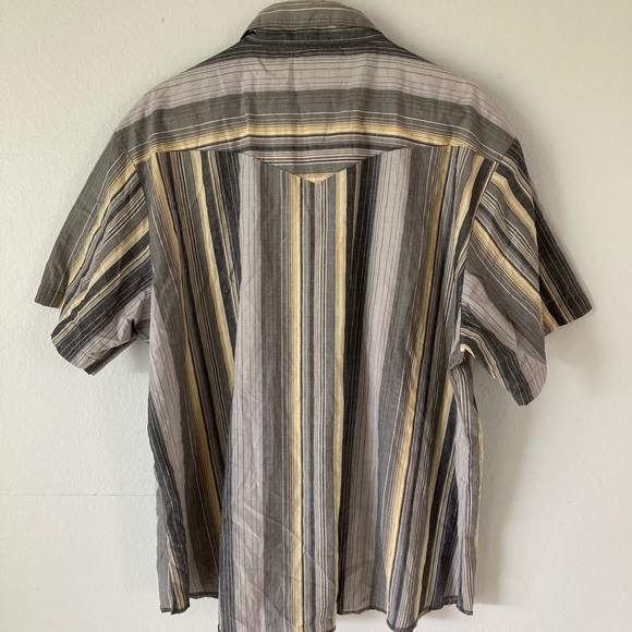 Wrangler Mens 2XL Western Shirt Gray Yellow Striped Short Sleeve Pearl Snap - Picture 5 of 6